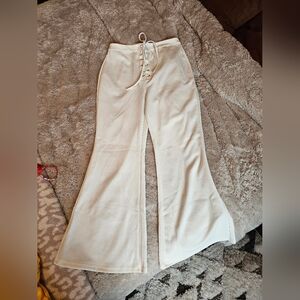 SHEIN White Lace Up Flare Pants